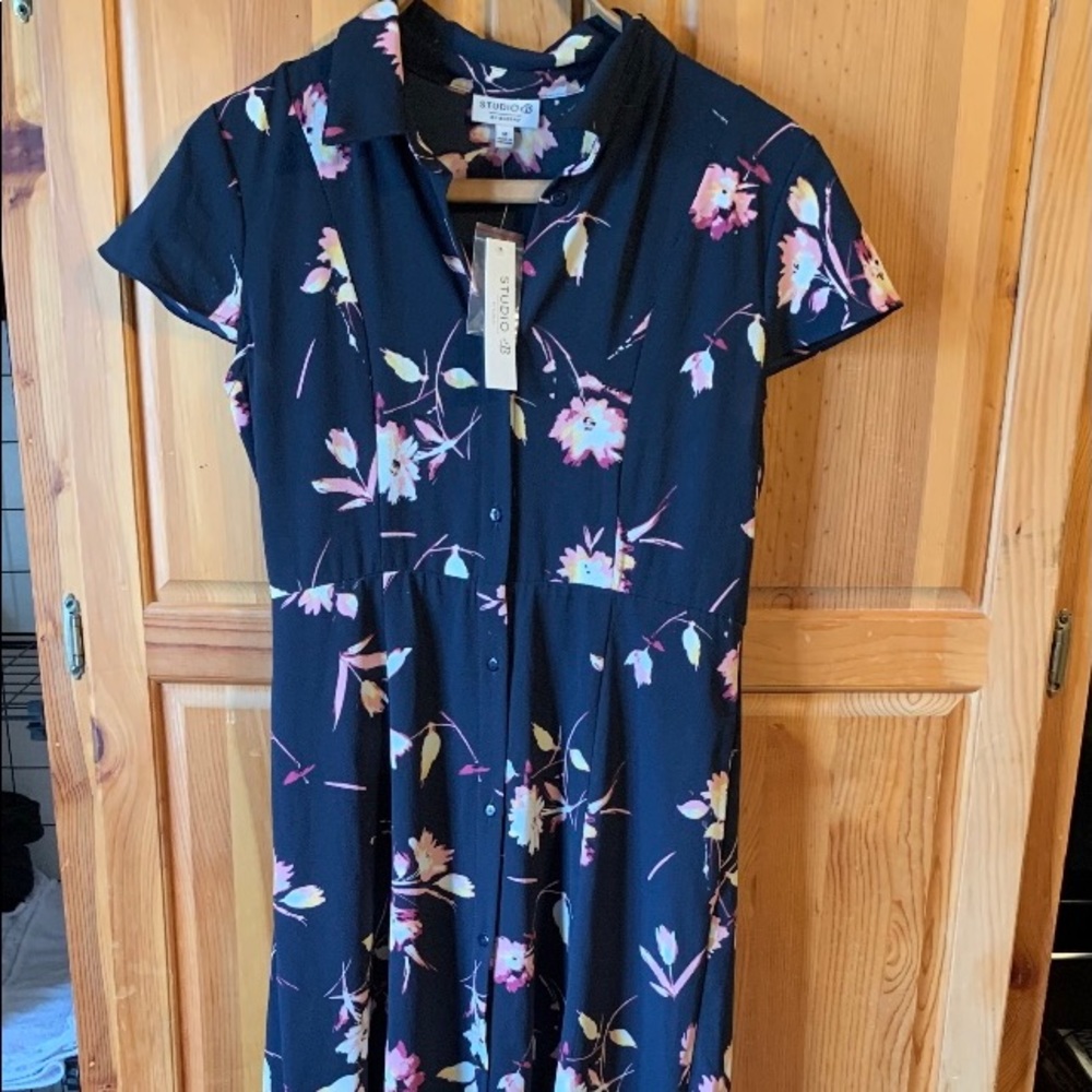 Studio B Long Navy Blue Floral Dress Medium